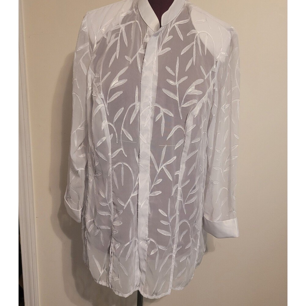 Dana Kay White Sheer Embroidered 16W Leaf Floral Tunic Shirt Only *see pictures